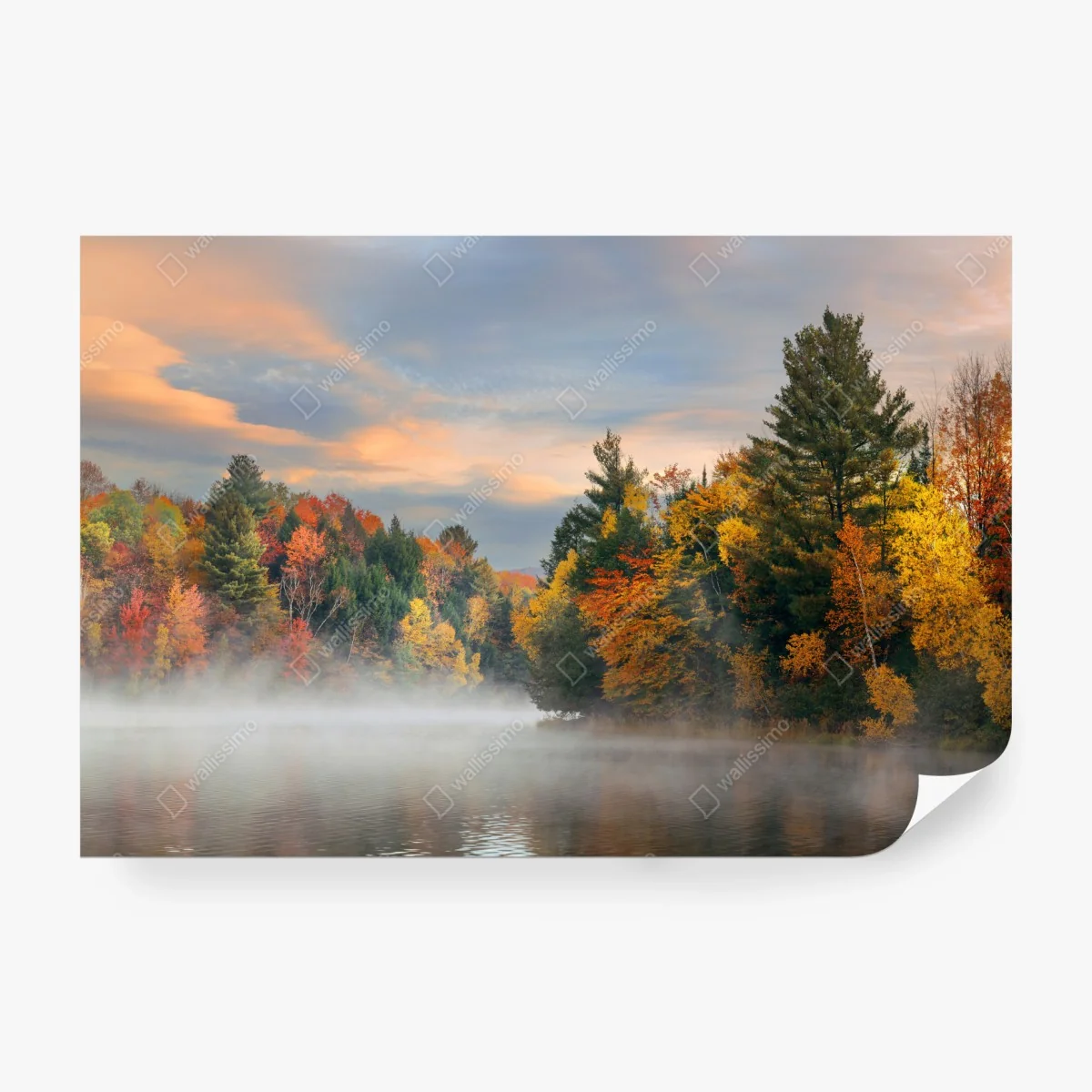 Papier peint brume d'automne au bord du lac de Stowe, New England – Wallnifity®