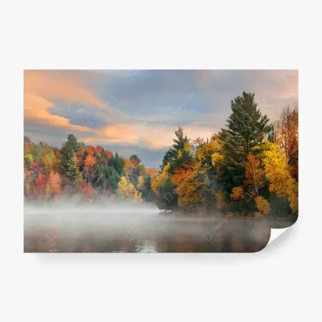 Papier peint brume d'automne au bord du lac de Stowe, New England – Wallnifity®