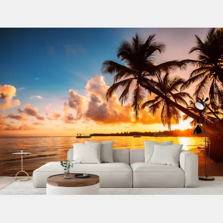 Papier peint plage tropicale au coucher de soleil, République dominicaine – Wallnifity®