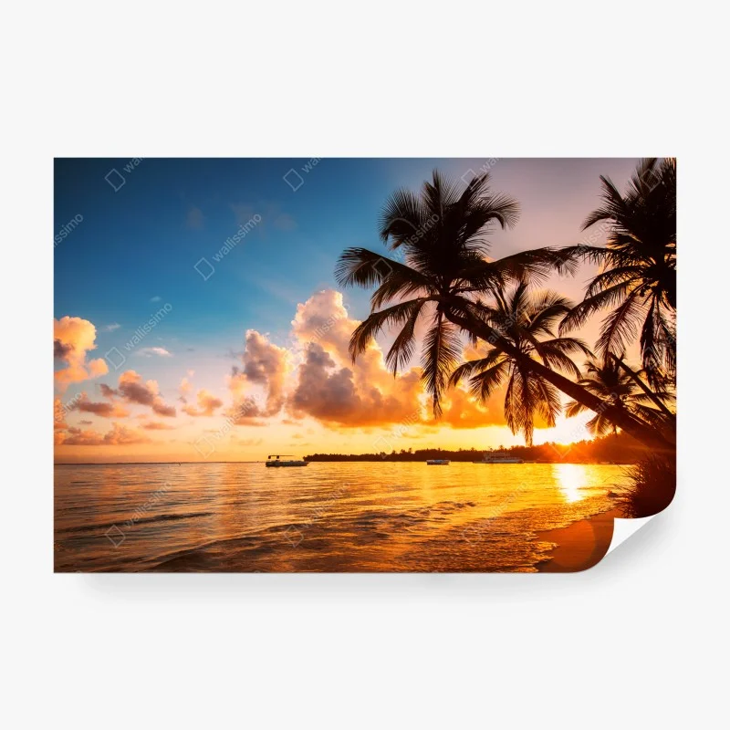 Papier peint plage tropicale au coucher de soleil, République dominicaine – Wallnifity®
