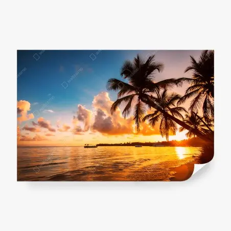 Papier peint plage tropicale au coucher de soleil, République dominicaine – Wallnifity®