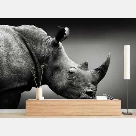 Papier peint portrait monochrome de rhinocéros en gros plan – Wallnifity®