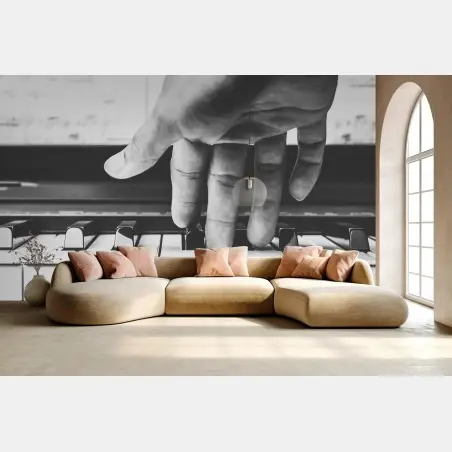 Papier peint main expressive sur clavier de piano en noir et blanc – Wallnifity®