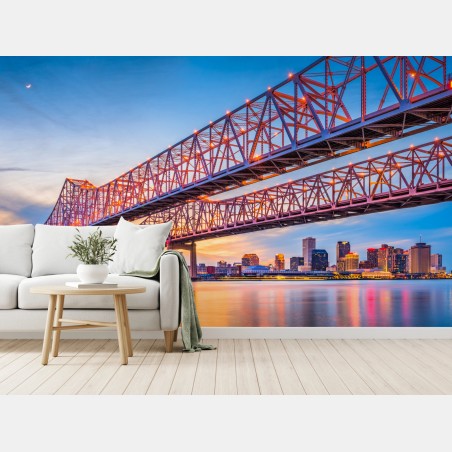 Papier peint pont emblématique de la Nouvelle-Orléans au coucher de soleil – Wallnifity®