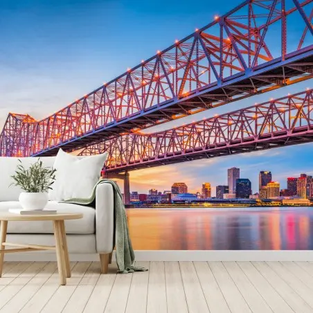 Papier peint pont emblématique de la Nouvelle-Orléans au coucher de soleil – Wallnifity®