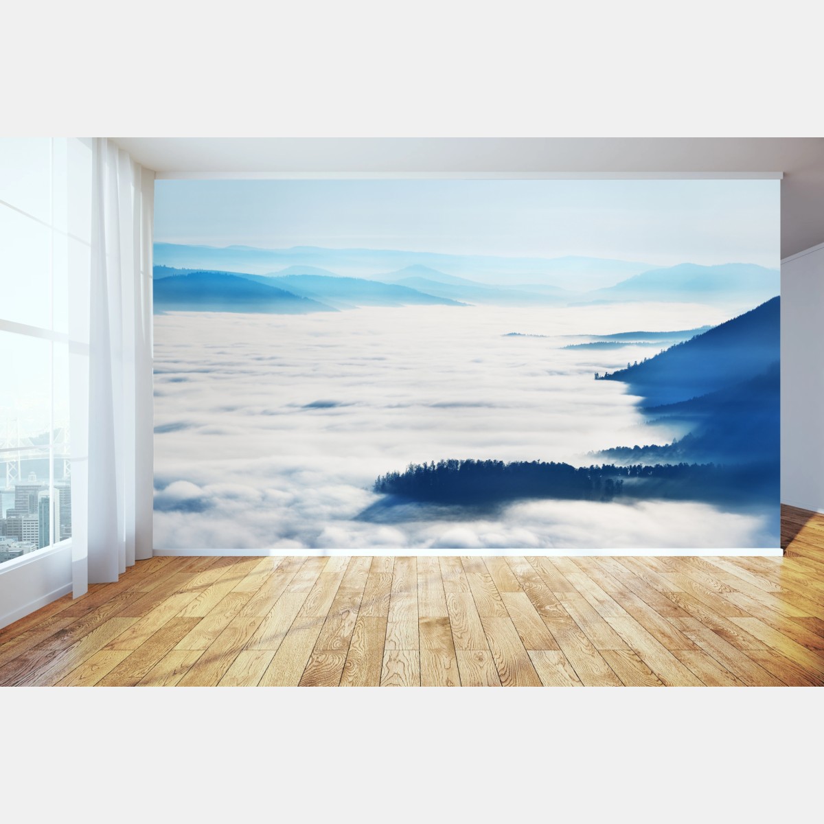 Papier peint paysage brumeux au coucher de soleil dans les Vosges – Wallnifity®