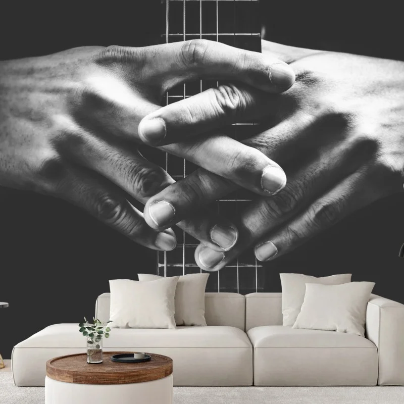 Papier peint mains posées sur le manche de guitare en noir et blanc – Wallnifity® Papier peint mains posées sur le manche de guitare en noir et blanc – Wallnifity®