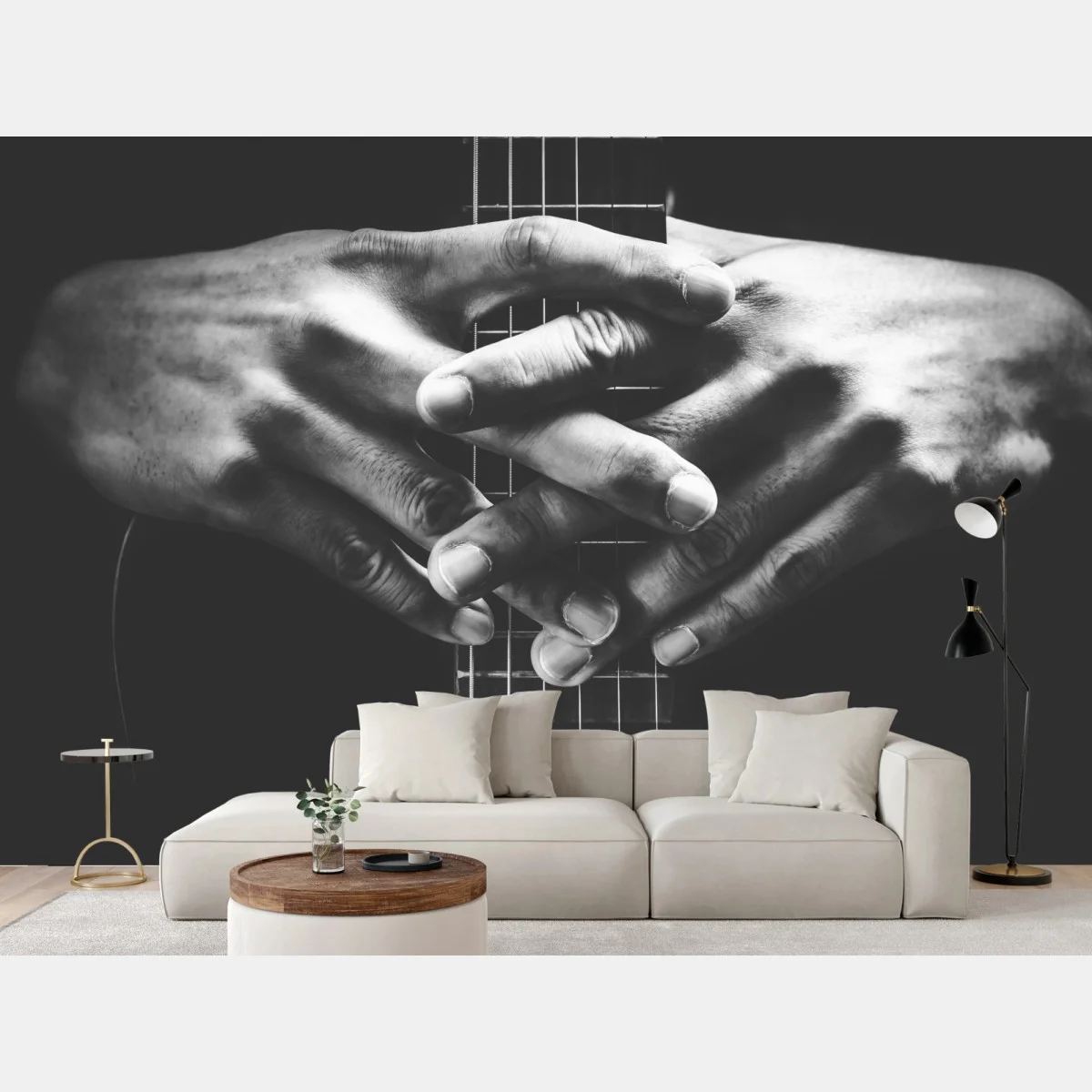 Papier peint mains posées sur le manche de guitare en noir et blanc – Wallnifity® Papier peint mains posées sur le manche de guitare en noir et blanc – Wallnifity®