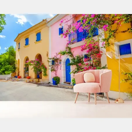 Papier peint façades colorées de Kefalonia – Wallnifity®