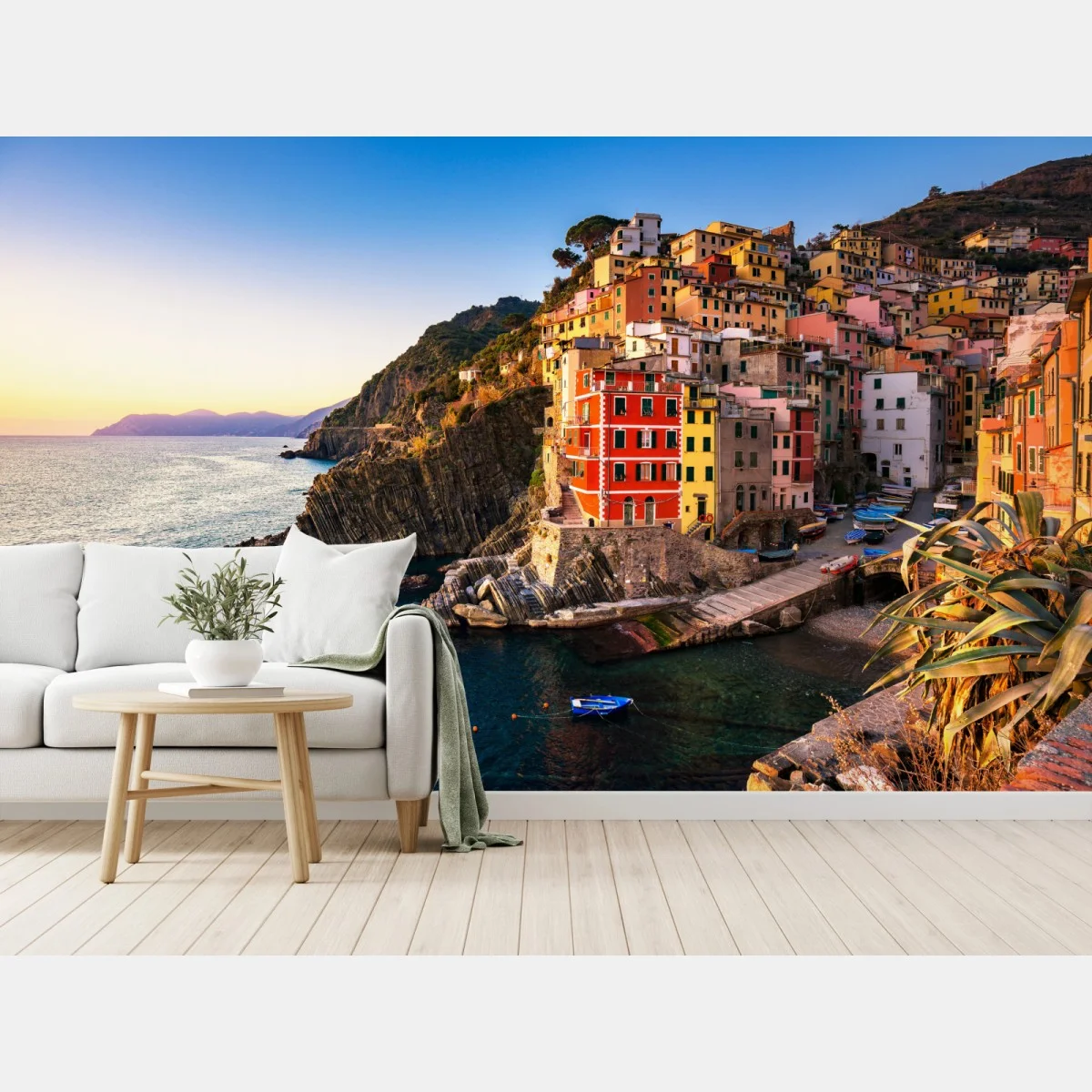 Papier peint Riomaggiore au crépuscule : paysage côtier coloré – Wallnifity® Papier peint Riomaggiore au crépuscule : paysage côtier coloré – Wallnifity®
