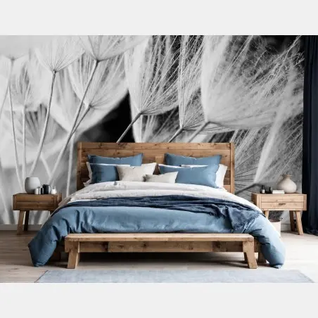 Papier peint plumes de pissenlit en noir et blanc – Wallnifity®