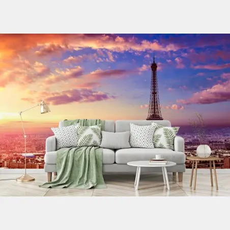 Papier peint coucher de soleil à Paris - Tour Eiffel en panorama – Wallnifity®