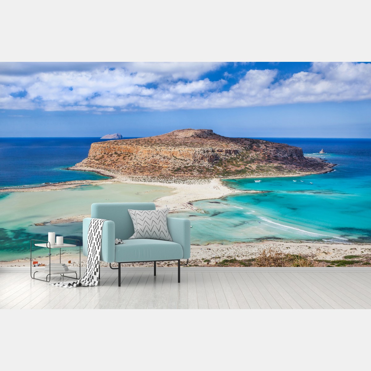 Papier peint paysage de lagon turquoise et plage isolée – Wallnifity®