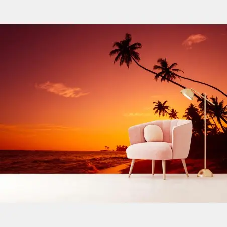 Papier peint coucher de soleil tropical sur une plage paradisiaque – Wallnifity®