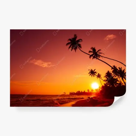 Papier peint coucher de soleil tropical sur une plage paradisiaque – Wallnifity®