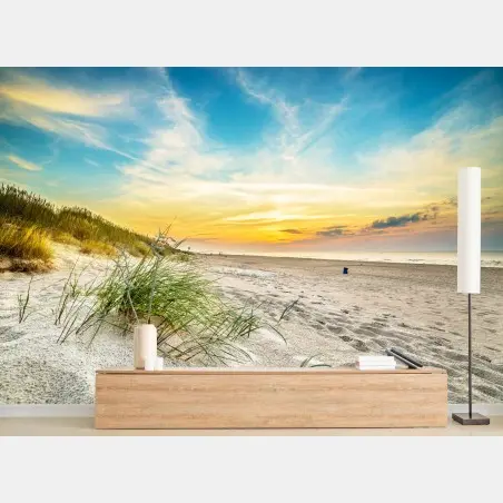 Papier peint coucher de soleil sur la plage et dunes – Wallnifity®