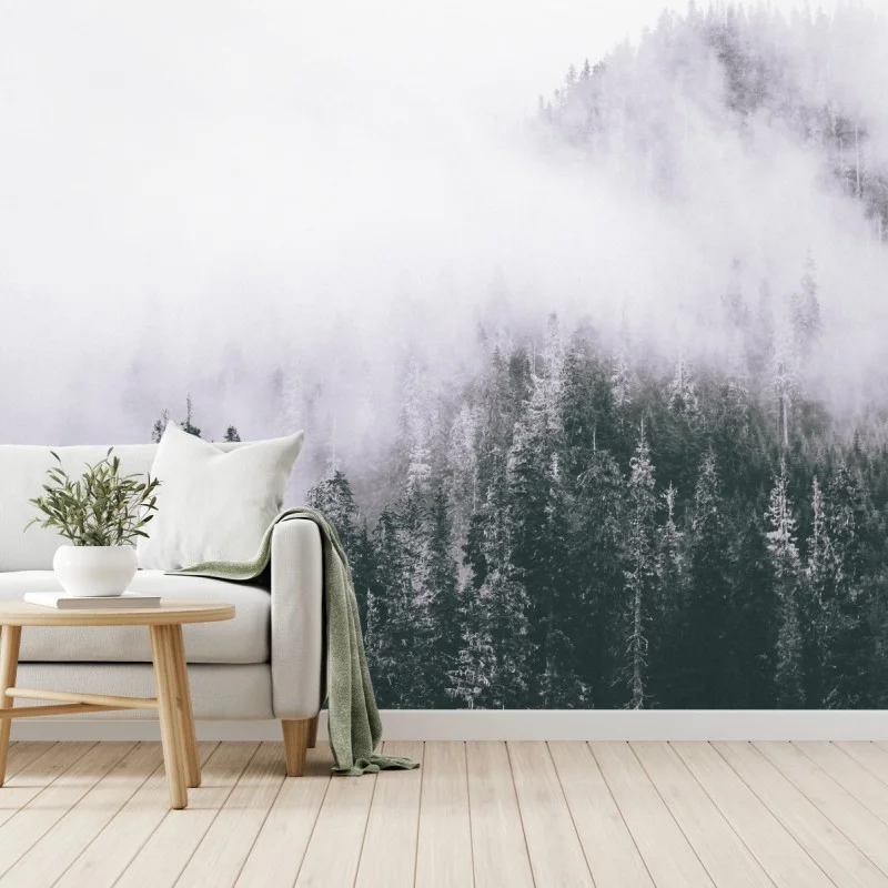 Papier peint forêt brumeuse en noir et blanc – Wallnifity® Papier peint forêt brumeuse en noir et blanc – Wallnifity®