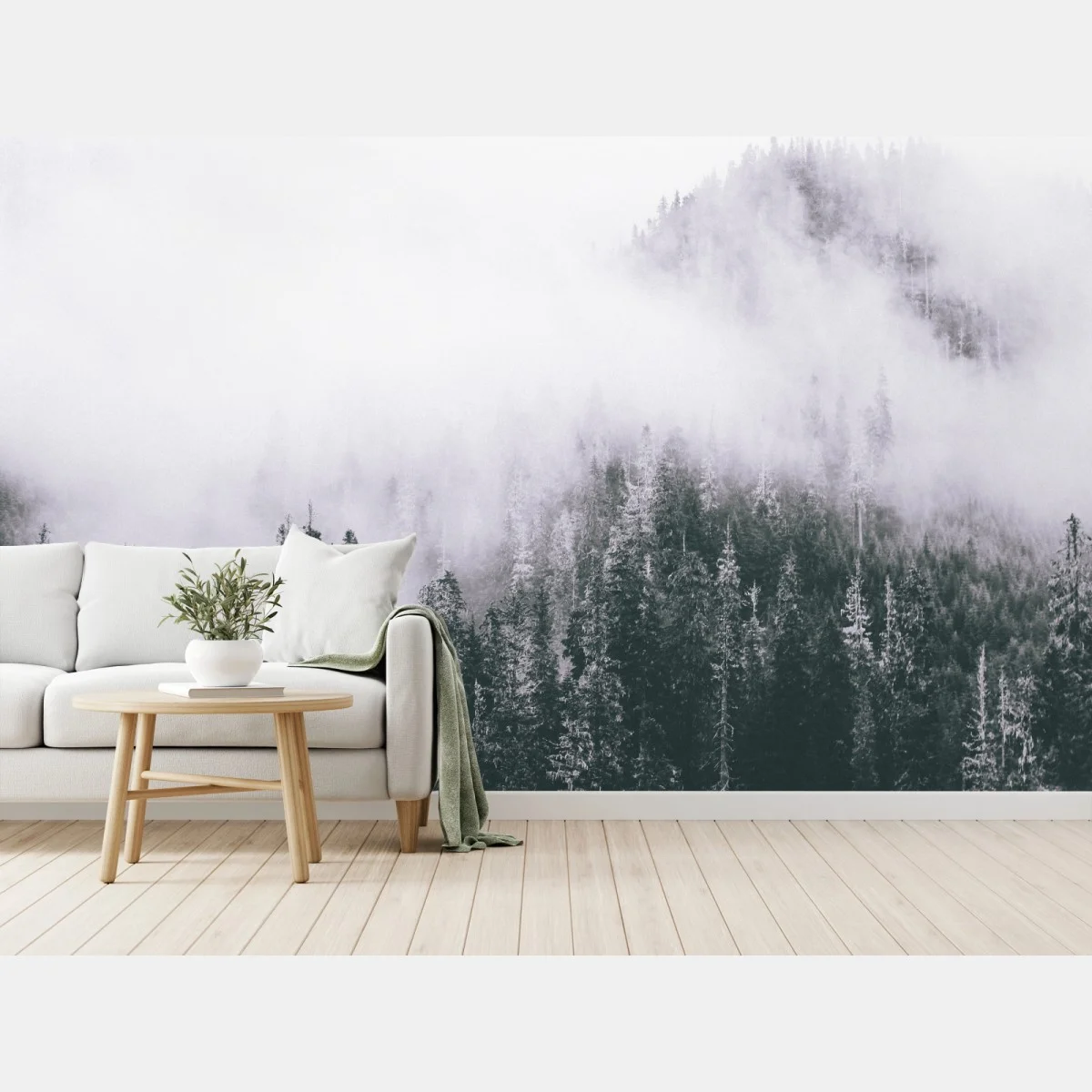 Papier peint forêt brumeuse en noir et blanc – Wallnifity® Papier peint forêt brumeuse en noir et blanc – Wallnifity®