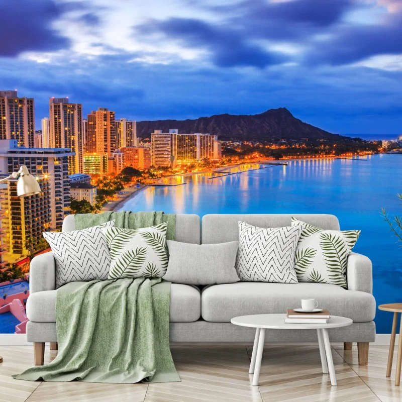Papier peint vue panoramique de Waikiki et Diamond Head à Honolulu – Wallnifity® Papier peint vue panoramique de Waikiki et Diamond Head à Honolulu – Wallnifity®