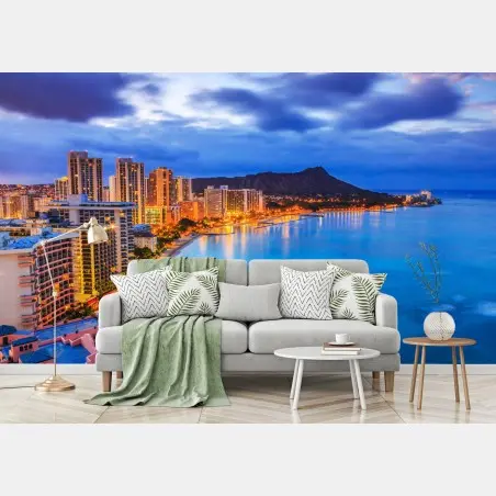 Papier peint vue panoramique de Waikiki et Diamond Head à Honolulu – Wallnifity®
