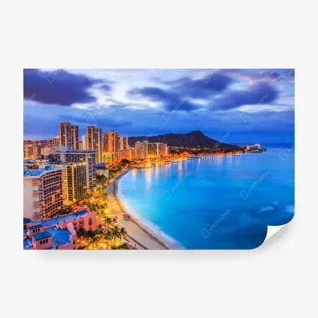 Papier peint vue panoramique de Waikiki et Diamond Head à Honolulu – Wallnifity®
