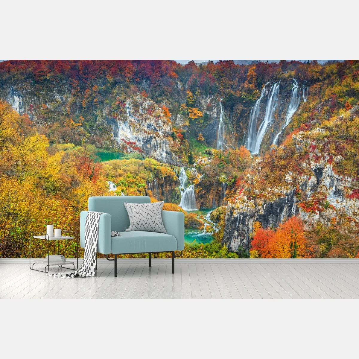 Papier peint cascade d'automne et lacs émeraude – Wallnifity® Papier peint cascade d'automne et lacs émeraude – Wallnifity®