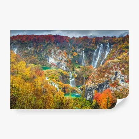Papier peint cascade d'automne et lacs émeraude – Wallnifity®