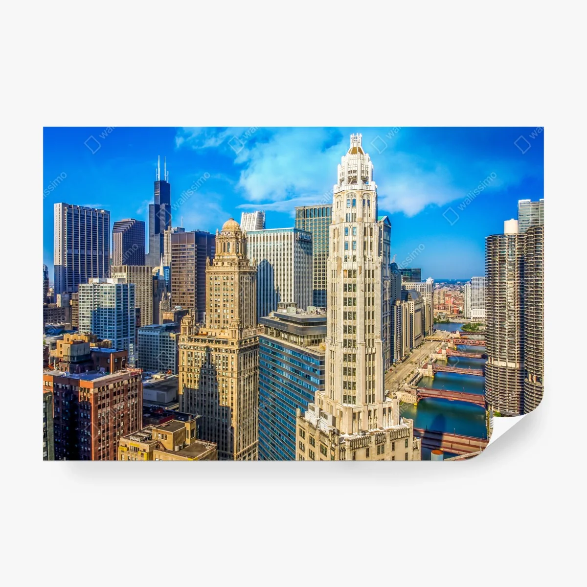 Papier peint panorama urbain de Chicago au bord de la rivière – Wallnifity® Papier peint panorama urbain de Chicago au bord de la rivière – Wallnifity®