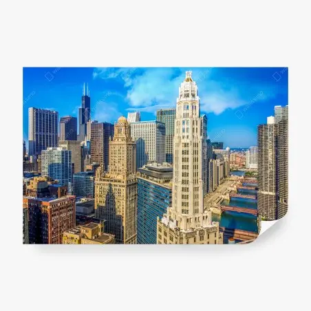 Papier peint panorama urbain de Chicago au bord de la rivière – Wallnifity®