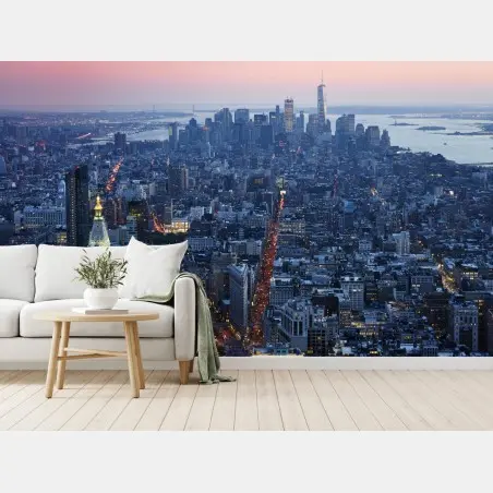 Papier peint panorama crépusculaire de Manhattan – Wallnifity®