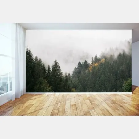Papier peint forêt de montagne embrumée – Wallnifity®