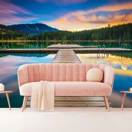 Papier peint ponton au coucher de soleil sur le lac – Wallnifity®