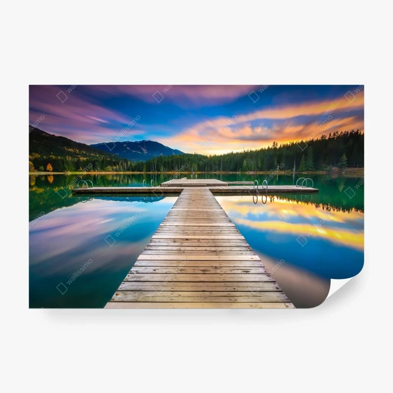 Papier peint ponton au coucher de soleil sur le lac – Wallnifity®
