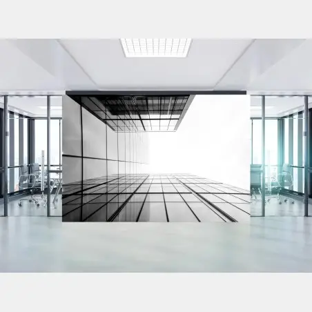Papier peint perspective urbaine de façades en verre et lignes géométriques – Wallnifity®