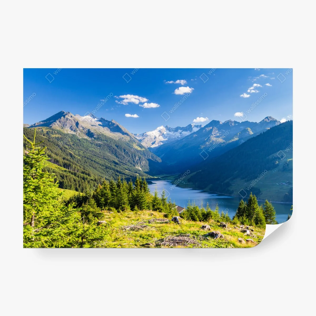 Papier peint panorama alpin du lac et des sommets – Wallnifity®