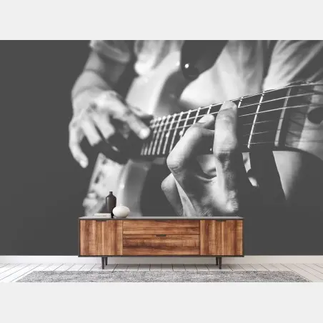Papier peint mains de guitariste en gros plan noir et blanc – Wallnifity®