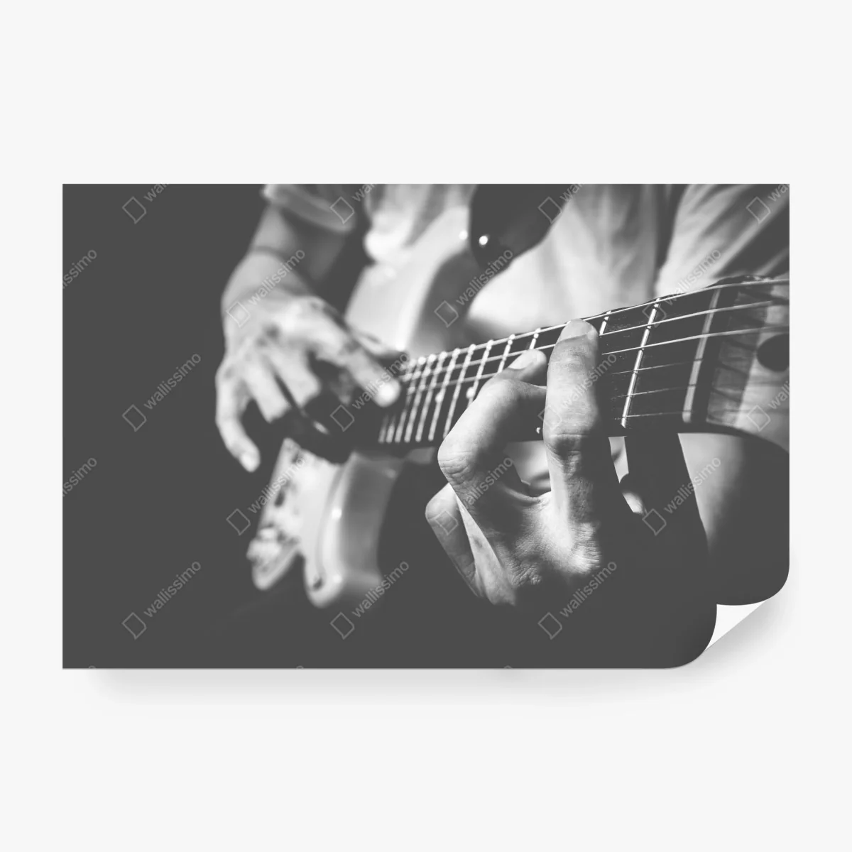 Papier peint mains de guitariste en gros plan noir et blanc – Wallnifity®