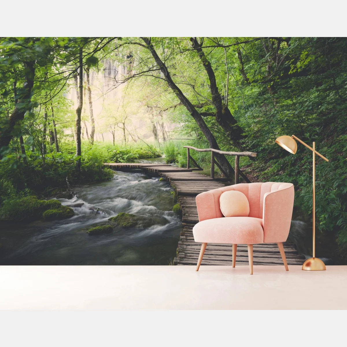 Papier peint passerelle en bois au cœur de la forêt – Wallnifity® Papier peint passerelle en bois au cœur de la forêt – Wallnifity®