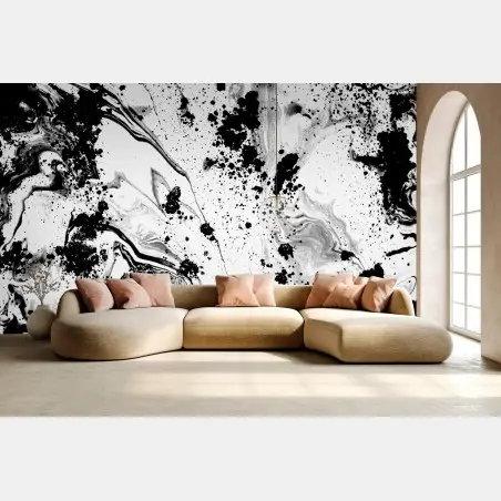 Papier peint marbrure d'encre noir et blanc – Wallnifity®