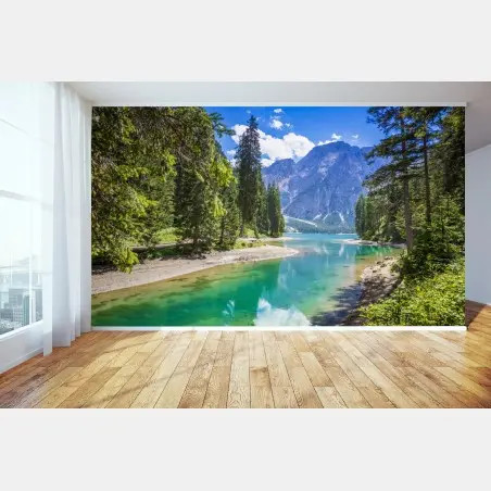 Papier peint reflet alpin au Lac de Braies – Wallnifity®