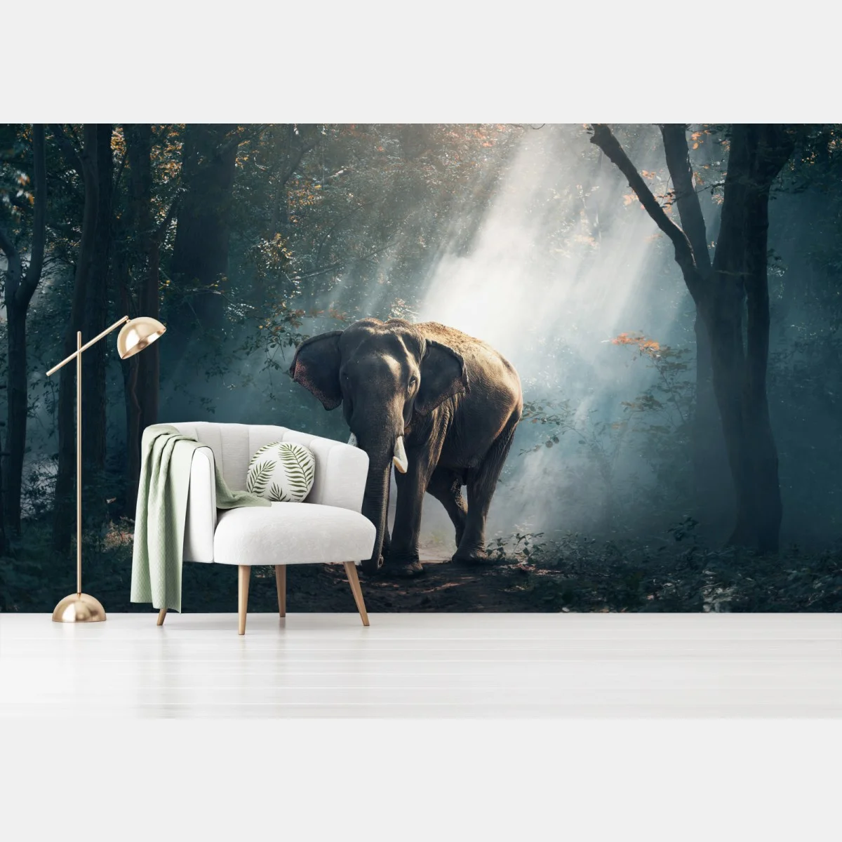 Papier peint éléphant majestueux dans la forêt brumeuse – Wallnifity® Papier peint éléphant majestueux dans la forêt brumeuse – Wallnifity®