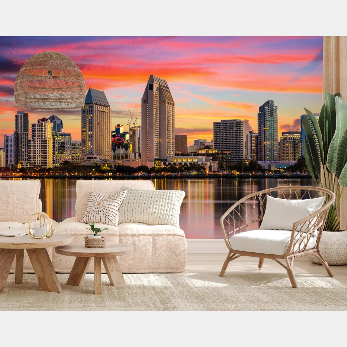 Papier peint coucher de soleil sur San Diego, skyline réfléchie – Wallnifity® Papier peint coucher de soleil sur San Diego, skyline réfléchie – Wallnifity®
