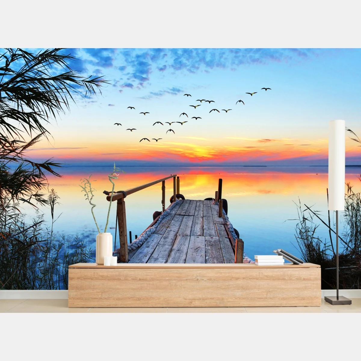 Papier peint jetée au coucher de soleil sur le lac – Wallnifity® Papier peint jetée au coucher de soleil sur le lac – Wallnifity®