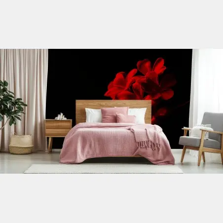 Papier peint frangipanier rouge sur fond noir – Wallnifity®