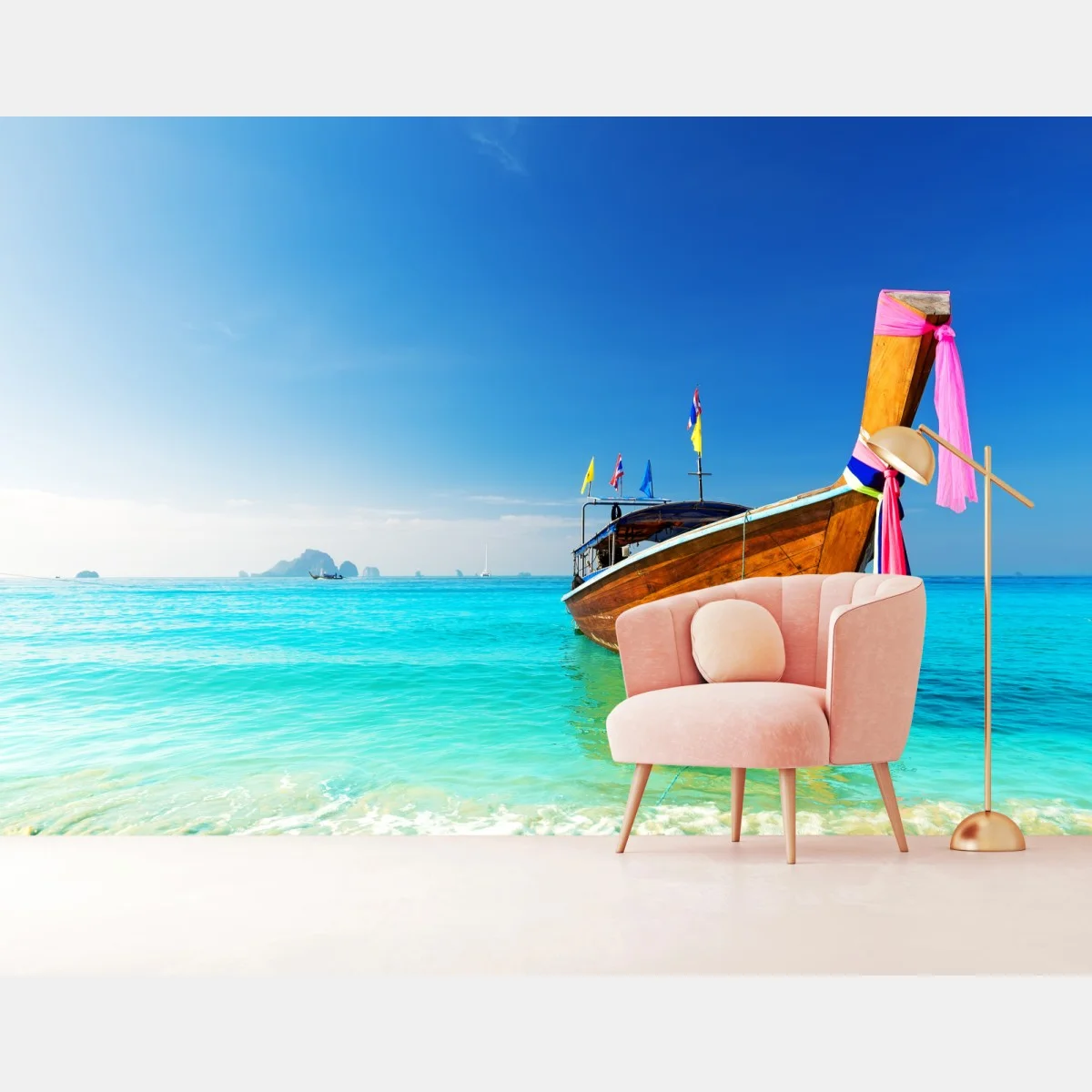 Papier peint bateau traditionnel sur la mer d'Andaman, Thaïlande – Wallnifity® Papier peint bateau traditionnel sur la mer d'Andaman, Thaïlande – Wallnifity®