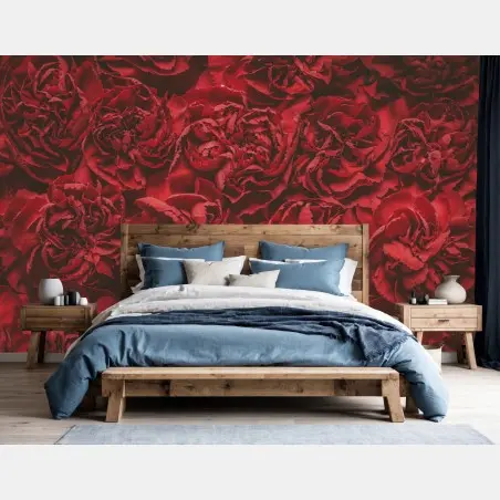 Papier peint œillets rouges rétro pour décoration intérieure – Wallnifity®