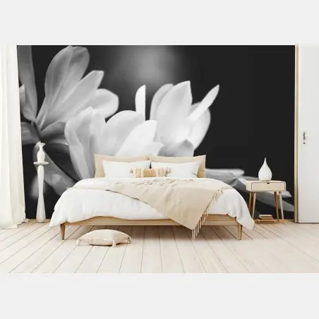 Papier peint éclat de magnolia en noir et blanc – Wallnifity®