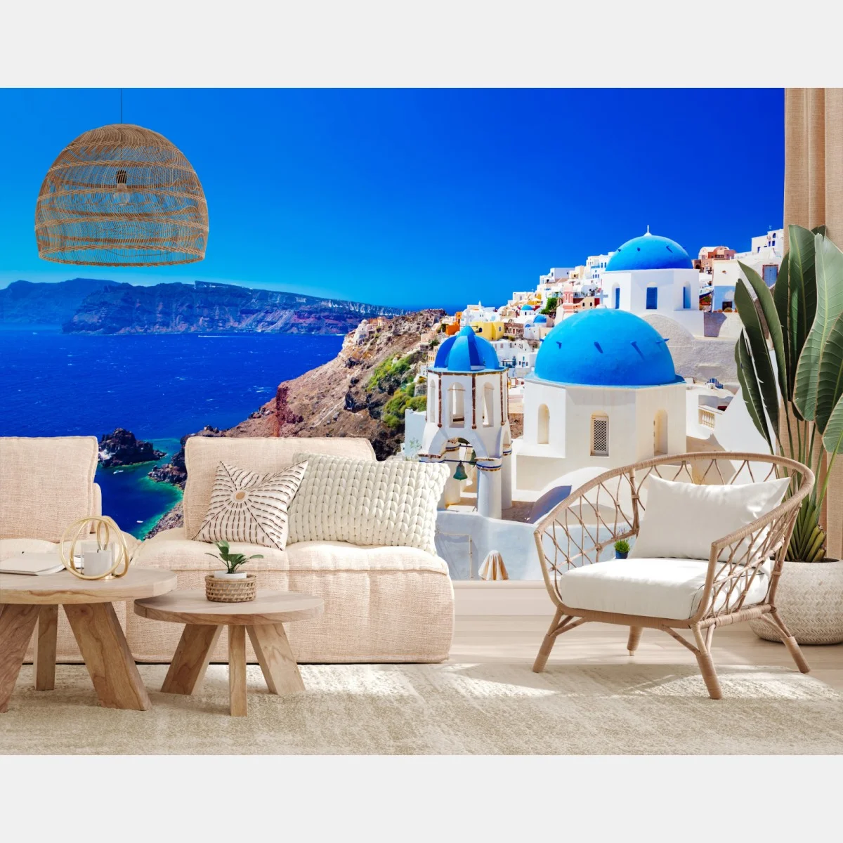 Papier peint village aux dômes bleus de Santorin – Wallnifity® Papier peint village aux dômes bleus de Santorin – Wallnifity®