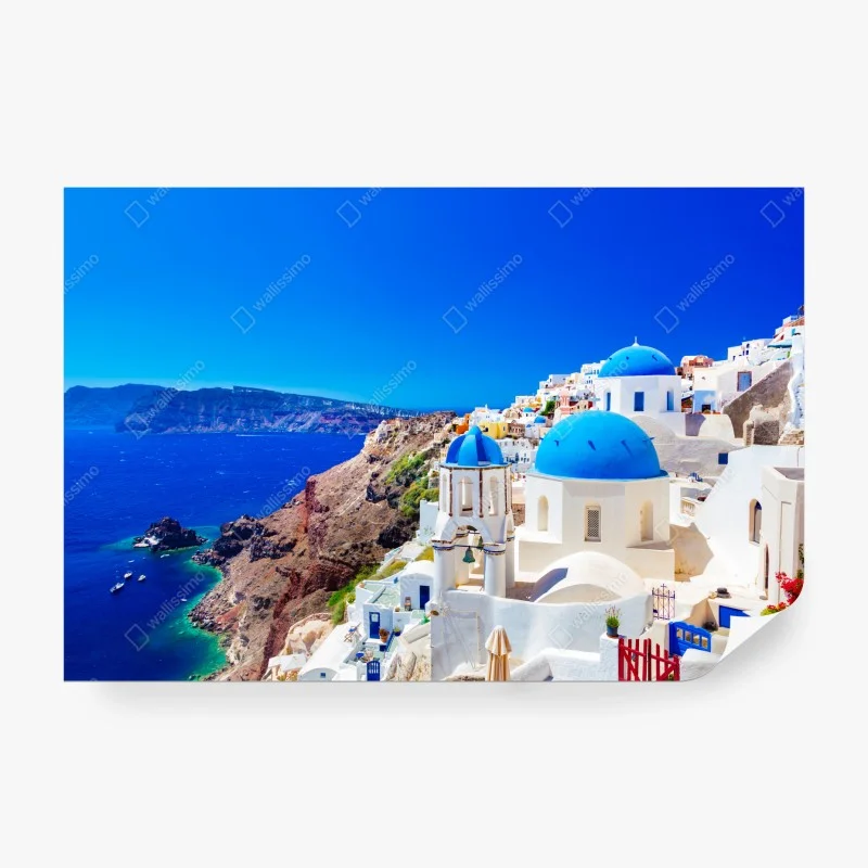 Papier peint village aux dômes bleus de Santorin – Wallnifity® Papier peint village aux dômes bleus de Santorin – Wallnifity®