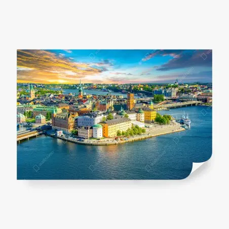 Papier peint panorama coloré de Stockholm au crépuscule – Wallnifity®
